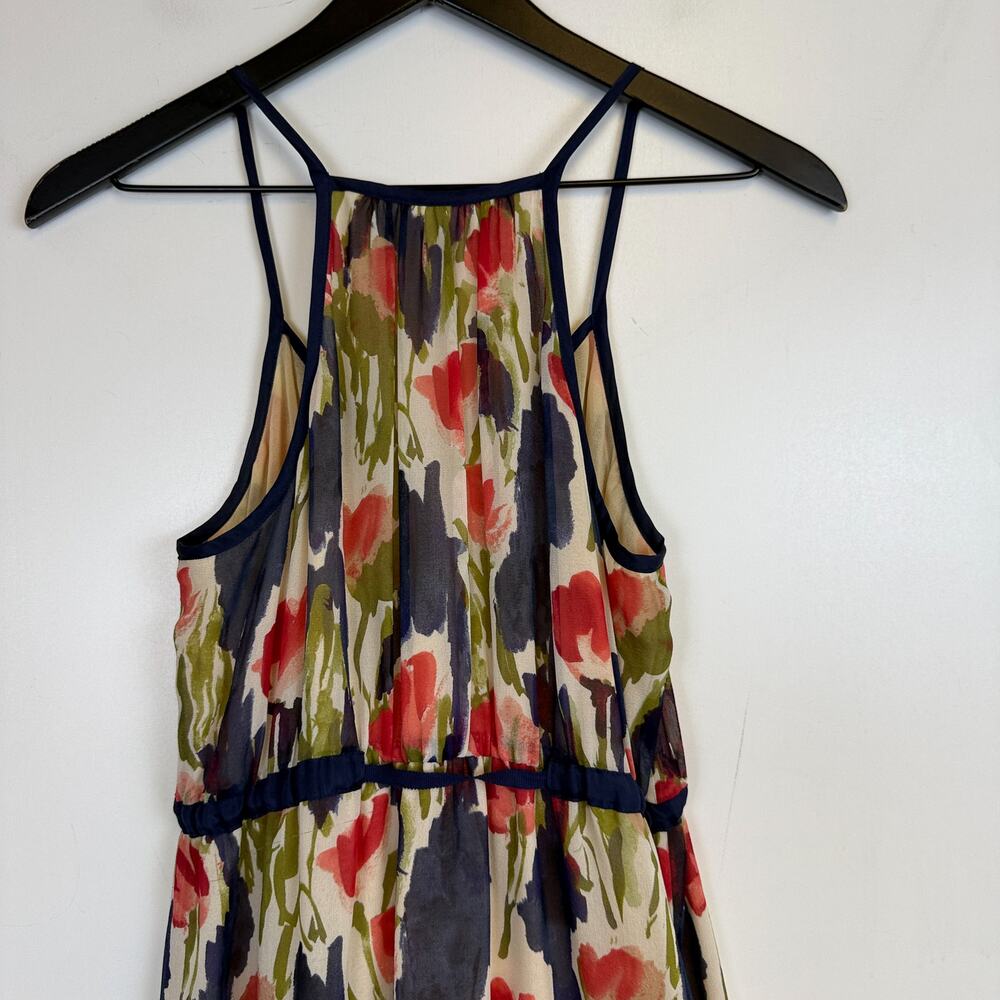 Mouliette Soeurs Anthropologie 100% Silk Mini Floral Dress Beige Blue - 4 - Picture 7 of 9